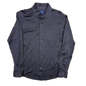 Eton Slim Dress Shirt 100% Cotton Navy Blue Long Sleeve 43 17 XL